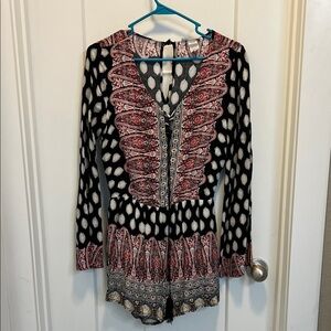 Black red pattern romper